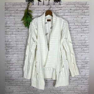 POL White Chenille Open Knit chunky Longline Cardigan